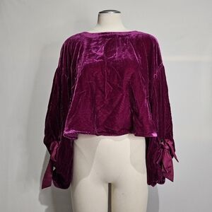 FP Gimme Some Lovin’ Velvet Ribbon Tie Blouse Sz XS